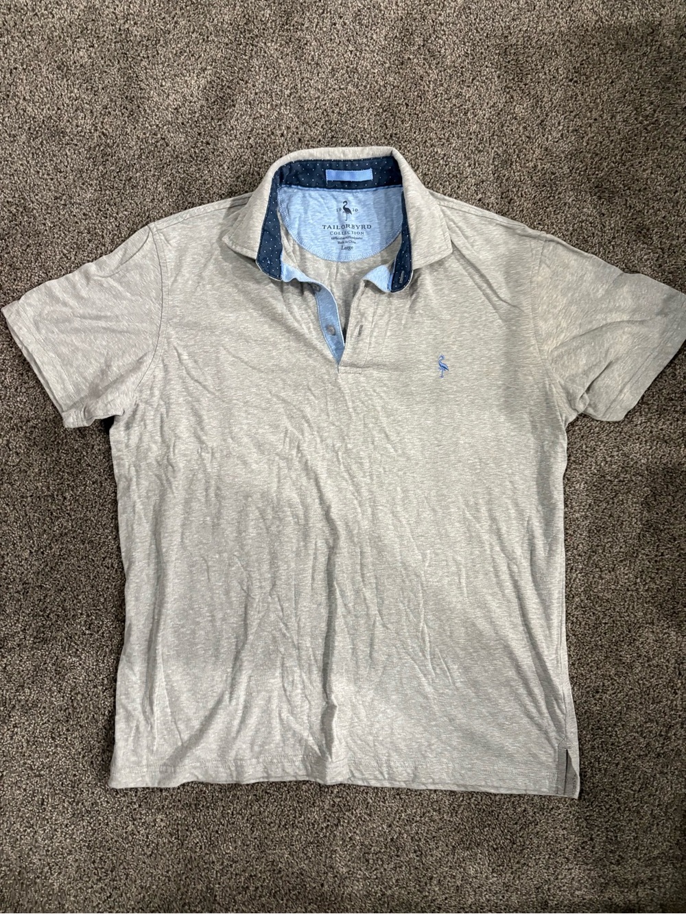 Tailorbyrd Men's Heather Gray Polo with Navy Contrast Collar